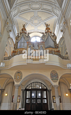 Organ, St. Nicholas Cathedral, Ceske Budejovice, also Bohemian Budweis, Budvar, Bohemia, Czech Republic, Europe Stock Photo