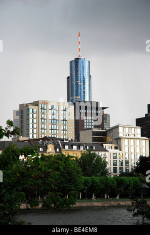 Gray skyline of the financial district with Main Tower Helaba, Frankfurt am Main, Hesse, Germany, Europe Stock Photo