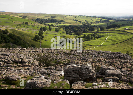 View from the top of Malham Cove, Malhamdale, Yorkshire Dales, England, UK Stock Photo