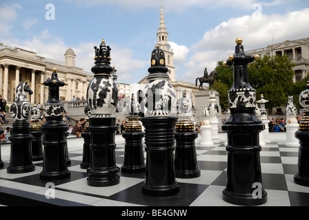 Giant Chess pieces in Trafalgar Square, London, England. Stock Photo