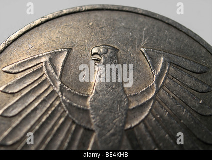 German eagle on the old 5 DM Deutsche Mark coin, old German currency Stock Photo