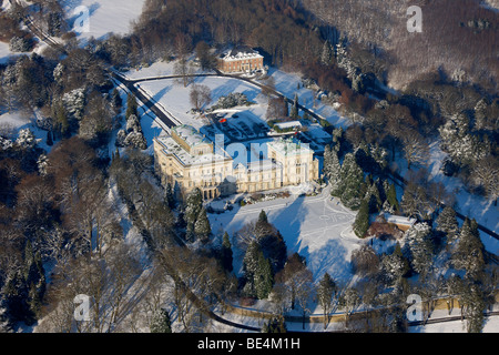 Aerial photo, Villa Huegel, Bertholt Beitz, snow, Essen, Ruhrgebiet, North Rhine-Westphalia, Germany, Stock Photo