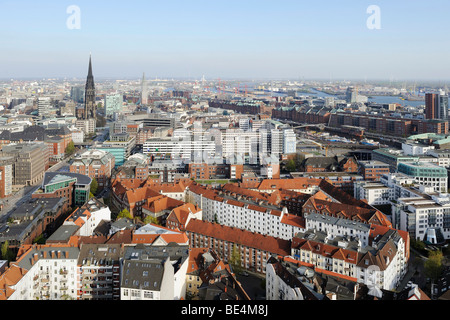 Aerial picture of the city centre of Hamburg, St Nikolaikirche Church, Hanseatic city of Hamburg, Germany, Europe Stock Photo