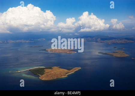 Volcanic islands, flight from Denpasar, Bali, to Flores, Indonesia, Southeast Asia Stock Photo