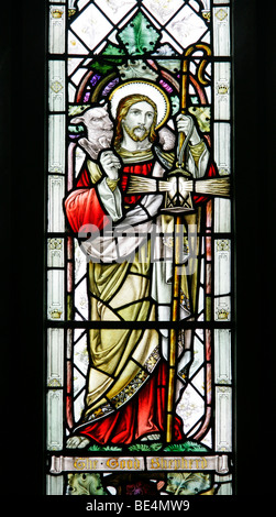 A Stained Glass Window Depicting Jesus as The Good Shepherd, All Saints Harmston, Lincolnshire Stock Photo