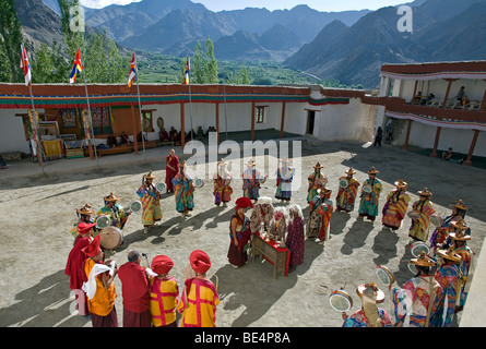 Monks with ceremonial masks. Phyang Gompa festival. Ladakh. India Stock Photo