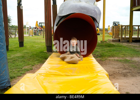 Diggerland theme park in Devon UK where kids and adults can play with diggers and construction vehicles made by JCB Stock Photo