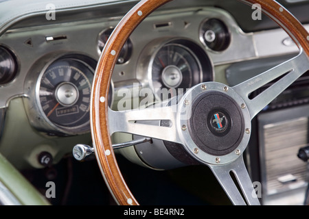 Vintage Ford Mustang steering wheel and dashboard Stock Photo