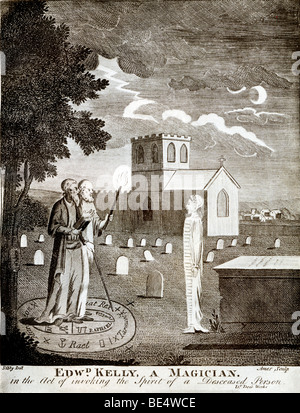 Edward Kelly and John Dee Invoking the Dead, print of the celebrated Elizabethan mystics and magicians Stock Photo