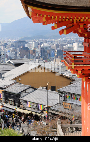View from the Kiyomizu-dera temple to the old town, the modern Kyoto in the back, Japan, Asia Stock Photo