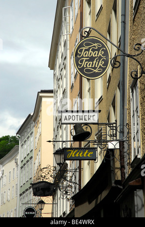 Signboards in the Getreidegasse street, historic centre, Salzburg, Salzburger Land state, Austria, Europe Stock Photo