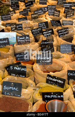 Spices being sold at an outdoor market in Sanary sur Mer, Southern France. Stock Photo
