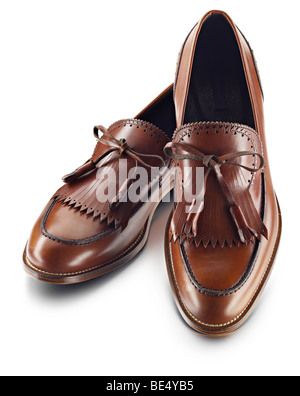 Mens brown leather golf style shoe Stock Photo