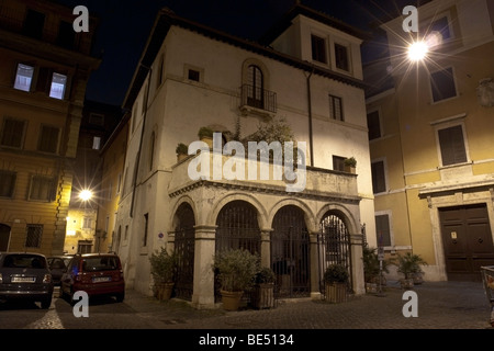 Rome, Italy. The 'Casa di Fiammetta' in piazza Fiammetta, in Rome, by night. Stock Photo