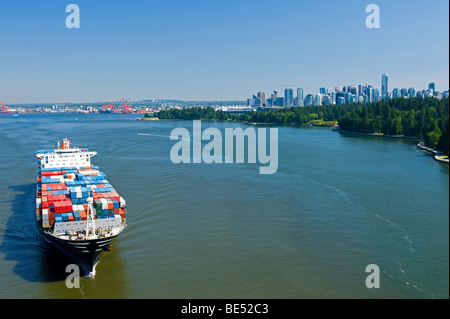 Container ship leaving Vancouver Harbor Stock Photo