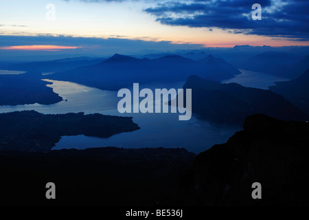 View in the early morning from Mount Pilatus on Lake Lucerne, Switzerland, Europe Stock Photo