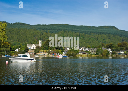 The Scottish village of Kenmore on the River Tay viewed from the south side of the river on a sunny autumn day. Stock Photo