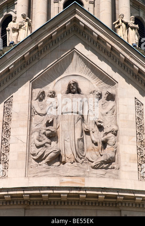 Neo-baroque Protestant church CHRIST CHURCH, high relief of a depiction of Christ above the entrance, Mannheim, Baden-Wuerttemb Stock Photo
