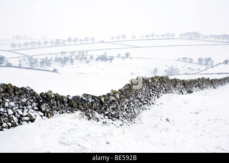 Views from the Tissington Trail of snow covered farmland at Parsley Hay near Hartington in the Peak District in Derbyshire, Stock Photo