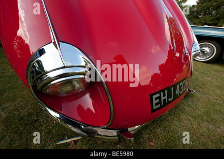 Classic E type Jaguar 4.2 litre being exhibited at classic car rally at Hedingham Castle, Essex, UK. Stock Photo