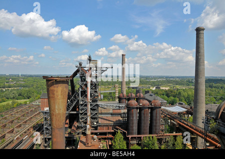 Blast furnace in the Landschaftspark Duisburg-Nord landscape park, a former Thyssen blast furnace plant in Meiderich, Duisburg, Stock Photo