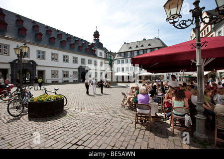 Tourists sitting in a café on Jesuitenplatz Square, Koblenz, Rhineland-Palatinate, Germany, Europe Stock Photo