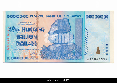 Zimbabwe - One Hundred Trillion Dollar Banknote Stock Photo
