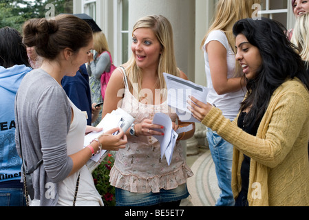 Students at a West Midlands sixth form girls school celebrate receiving their A Level results. Stock Photo