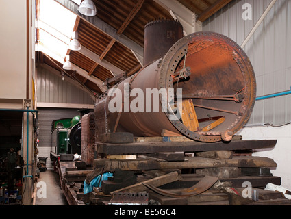 UK, England, Yorkshire, Keighley, Ingrow Loco Museum, locomotive being restored Stock Photo