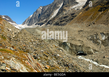 Rocks and debris at the end of the ice front of the Langgletscher glacier, Loetschental, Valais, Switzerland Stock Photo