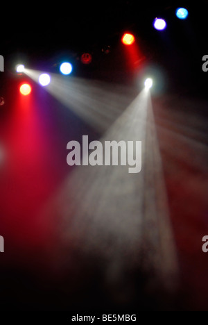 Red, white and blue stage lights; concert  or theater background. Stock Photo