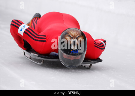 Start skeleton, men's, World Cup Winterberg, 2008/2009 season, Sauerland, North Rhine-Westphalia, Germany, Europe Stock Photo