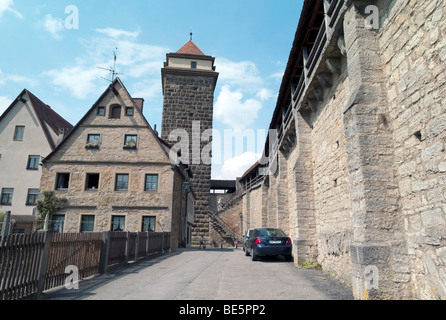 City wall, the Galgentor gate at back, Rothenburg ob der Tauber, Bavaria, Germany, Europe Stock Photo