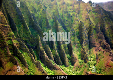 Na Pali coastline from the air. Kauai, Hawaii. Stock Photo