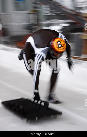 Start skeleton, men's, World Cup Winterberg, 2008/2009 season, Sauerland, North Rhine-Westphalia, Germany, Europe Stock Photo