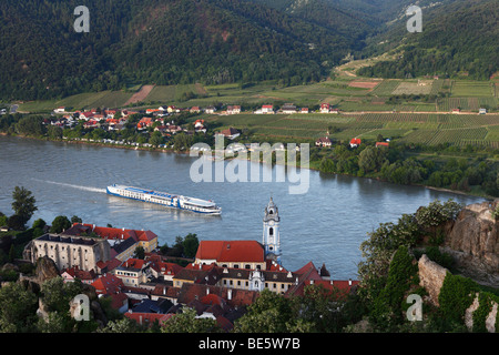 Duernstein, cruise ship on the Danube river, Wachau region, Lower Austria, Austria, Europe Stock Photo