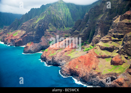 Na Pali coastline from the air. Kauai, Hawaii. Stock Photo