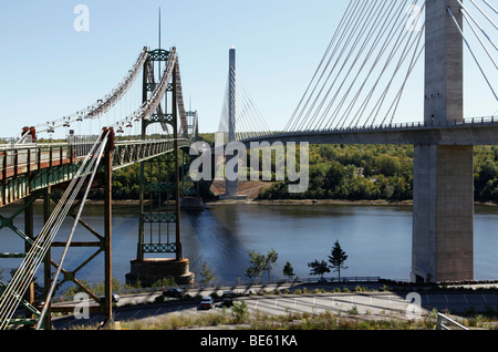 Penobscot Narrows bridge over the Penobscot River in Bucksport, Maine Stock Photo