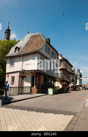 Old bridge across Nahe River with bridge houses, Bad Kreuznach, Rhineland-Palatinate, Germany, Europe Stock Photo