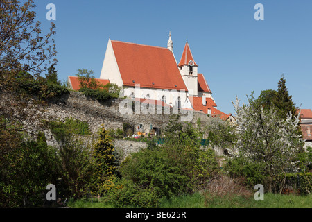 Parish Church and town wall, Eggenburg, Waldviertel, Lower Austria, Austria, Europe Stock Photo