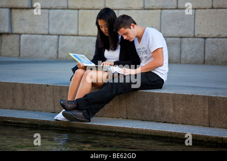 Learning English at Cheonggyecheon River in Seoul South Korea Stock Photo
