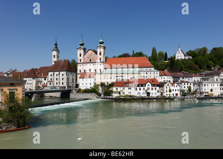 St. Michael Church, Steyr River joining Enns River, Steyr, Upper Austria, Austria, Europe Stock Photo