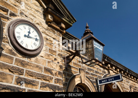 UK, England, Yorkshire, Keighley and Worth Valley Steam Railway, Oakworth Station clock Stock Photo