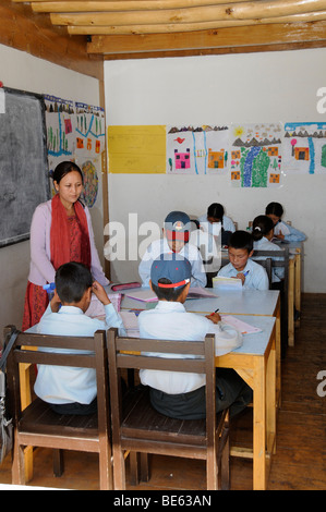 Look into a classroom at the private religious Druk White Lotus School in Shey, Ladakh, India, North India, Himalayas, Asia Stock Photo