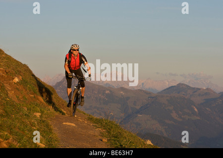 Mountainbiker at Hohe Salve mountain, Tyrol, Austria, Europe Stock Photo