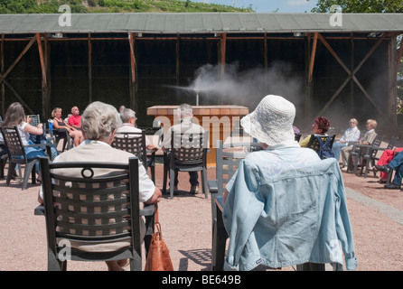 Patients inhale salt-containing air in front of a saline, Bad Kreuznach health resort, Rhineland-Palatinate, Germany, Europe Stock Photo