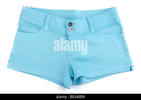 Blue womens shorts isolated on white background Stock Photo