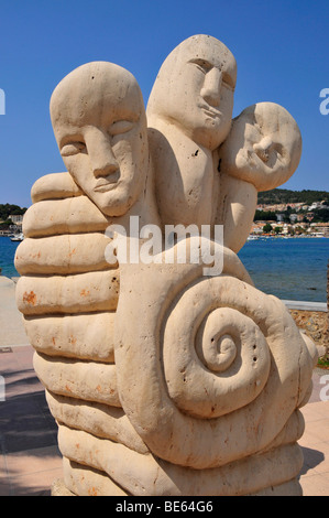 Sculptures on Platja den Repic Beach, Port de Soller, Majorca, Balearic Islands, Spain, Europe Stock Photo