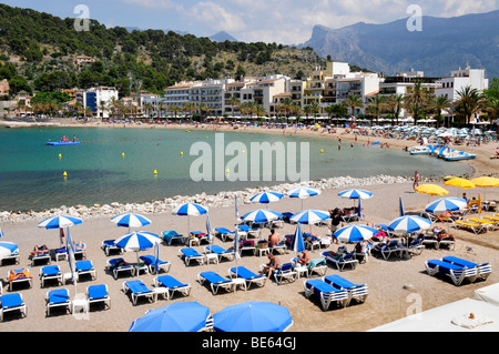 Platja den Repic Beach, Port de Soller, Majorca, Balearic Islands, Spain, Europe Stock Photo