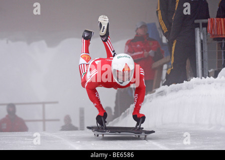 Start skeleton, men's, World Cup Winterberg, 2008/2009 season, Sauerland, North Rhine-Westphalia, Germany, Europe Stock Photo